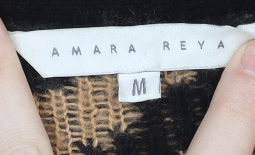 Amara Reya Womens Black Brown Zebra Print Cardigan M