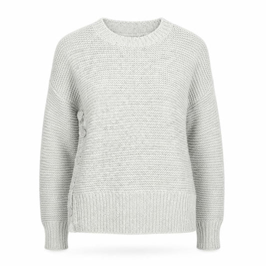 Front view of ASOS women’s grey chunky knit jumper, size UK 8, crew neck pullover