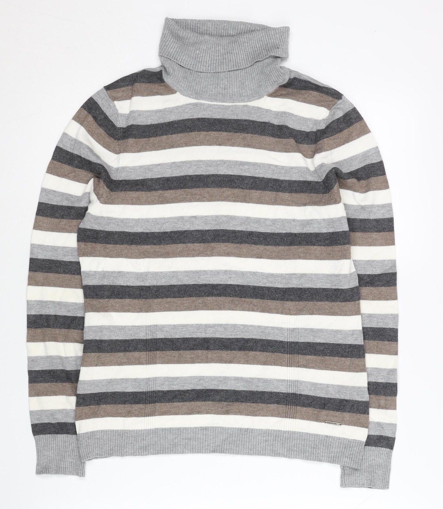 Bianca Womens Grey Striped Roll Neck Jumper Size 12