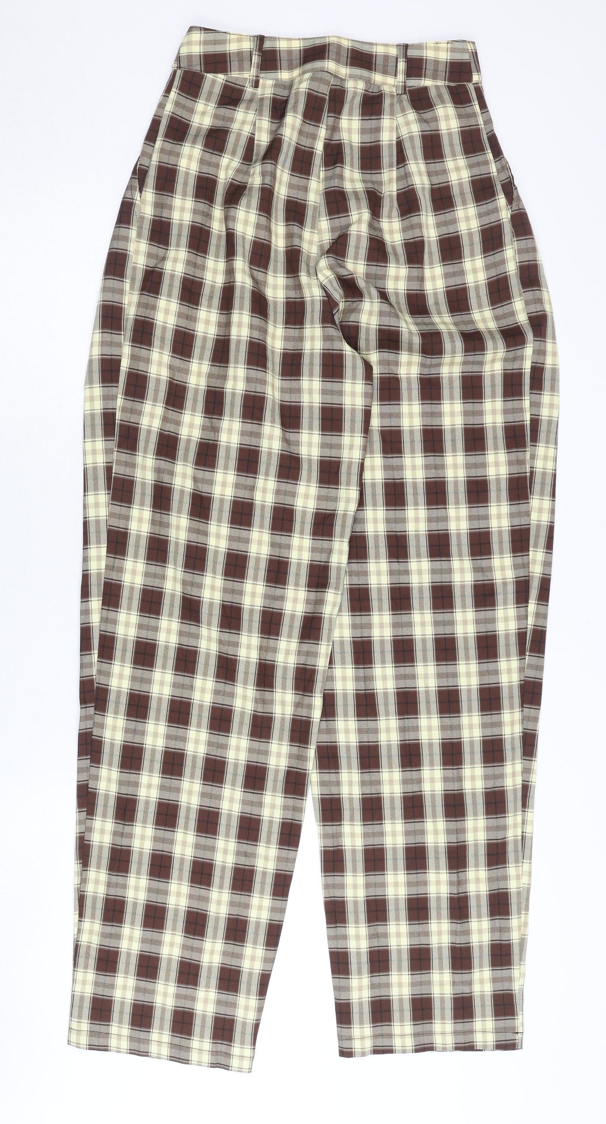 PrettyLittleThing Women’s Brown Plaid High Rise Pleated Chino Trousers Size 6