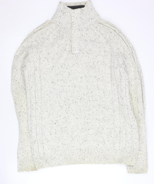 Boston Crew Men’s Ivory L Chunky Knit 1/4 Zip Mock Neck Jumper
