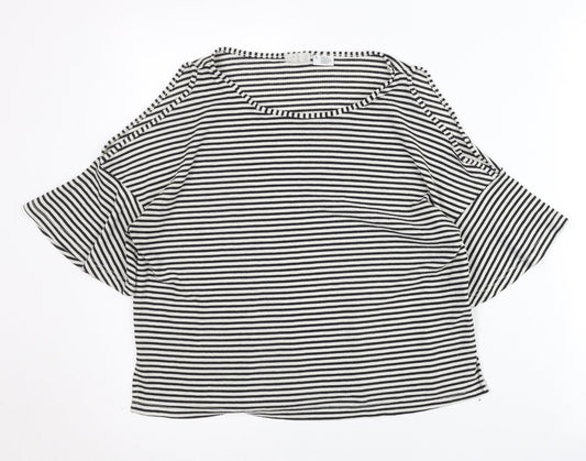 Cooperative Womens Black Striped Cold Shoulder Jersey T-Shirt Size S