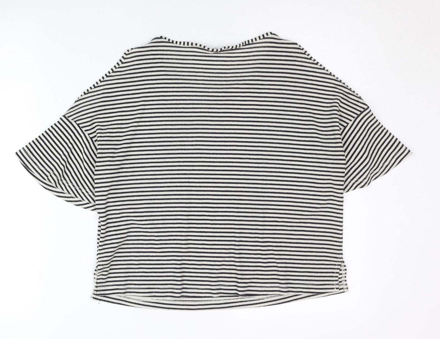 Cooperative Womens Black Striped Cold Shoulder Jersey T-Shirt Size S