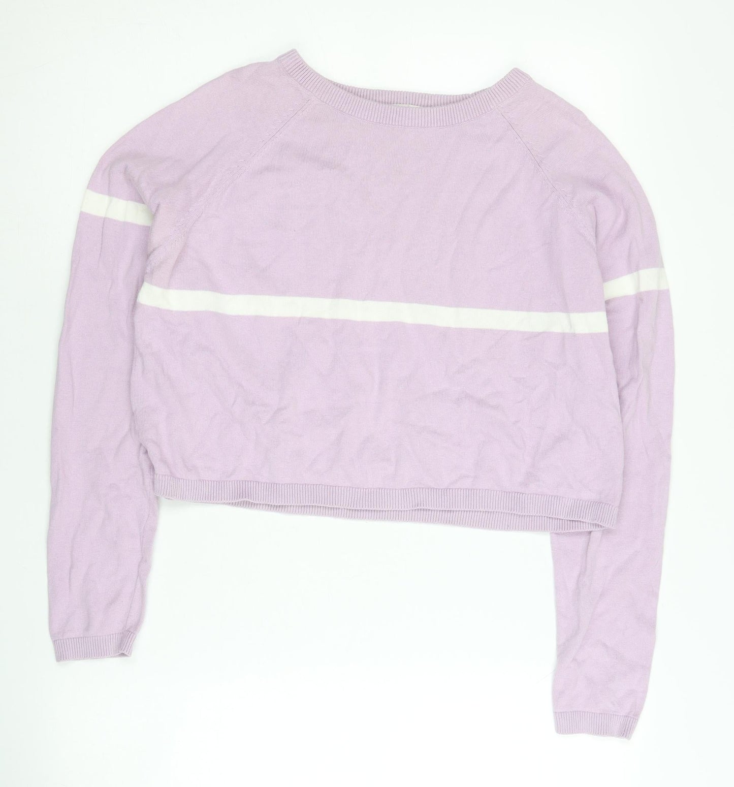 Terranova Women’s Purple Cotton Jumper M Crew Neck Striped
