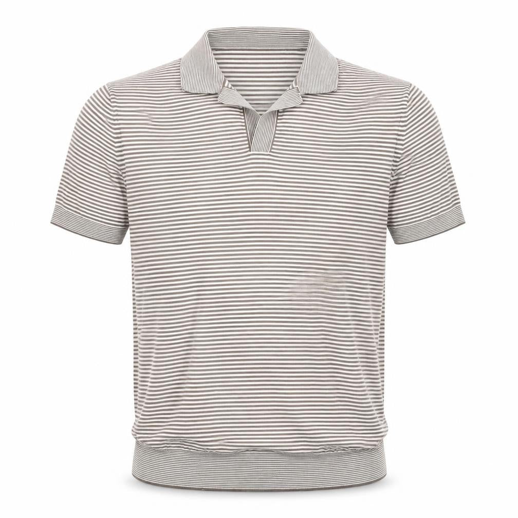Mango Men Grey Striped 2XL Polo Shirt Cotton Blend Short Sleeve