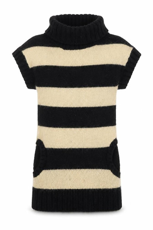 Marks & Spencer Girls Black Beige Striped Angora Tunic Jumper 9-10 Yrs