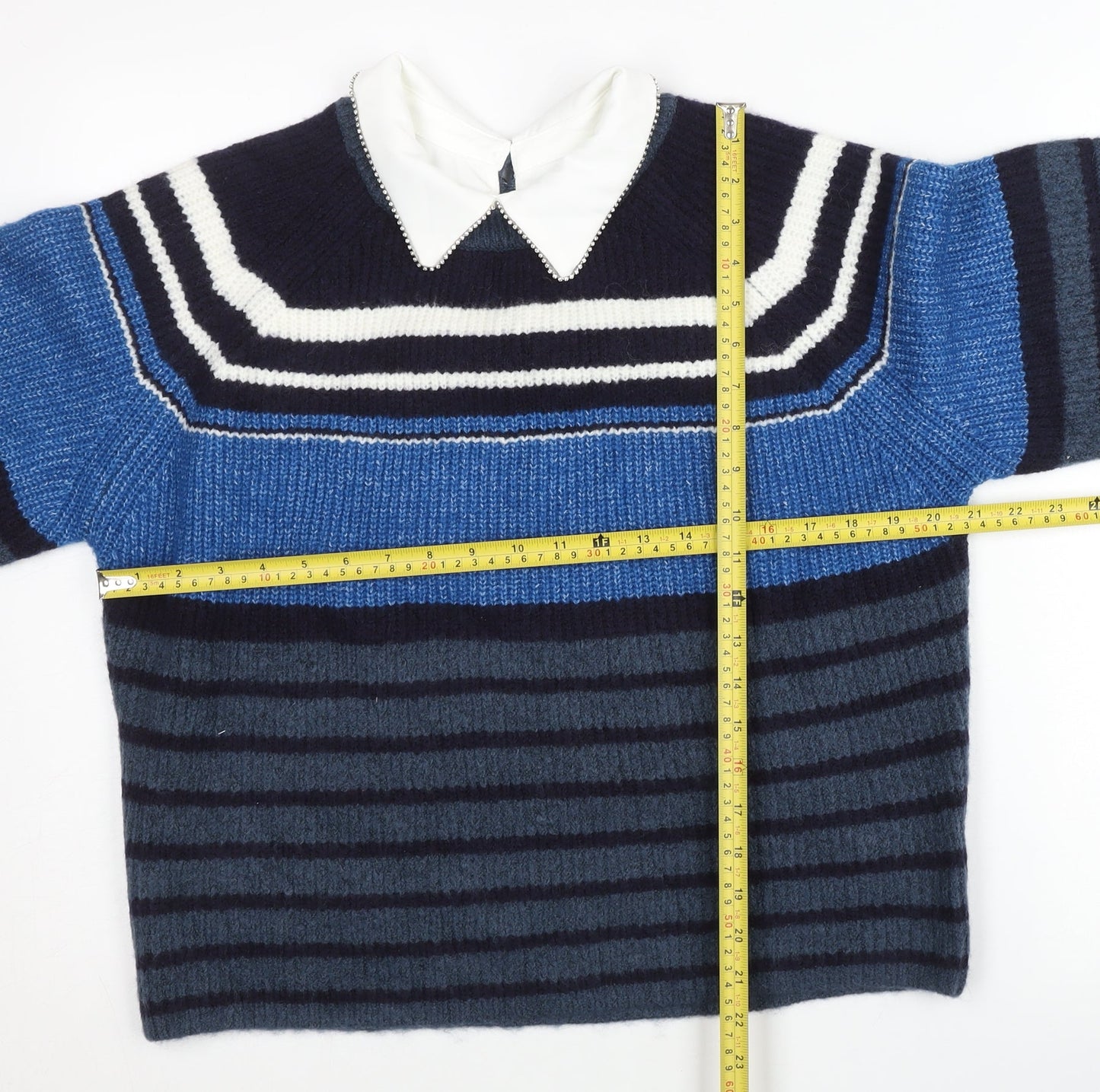 Next Women’s Blue Collared Striped Pullover Jumper Size S