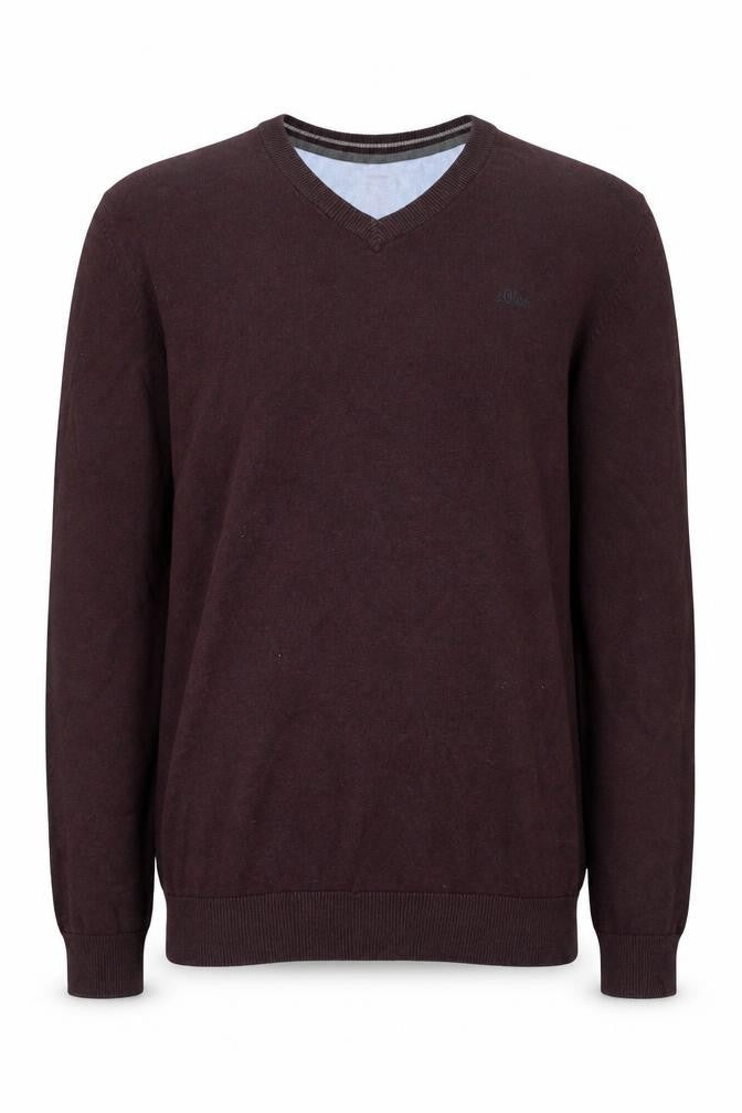 s.Oliver Men’s Brown Cotton V-Neck Jumper Size S