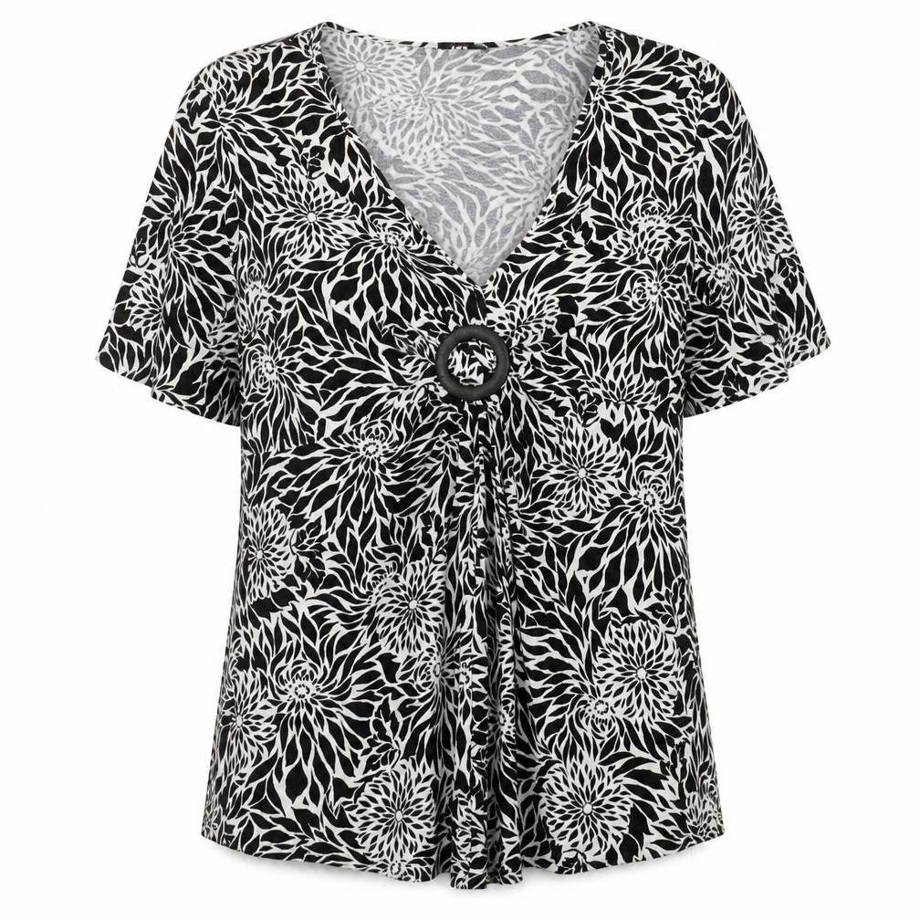 New Look Women’s Black Floral Viscose Tunic Blouse UK 20