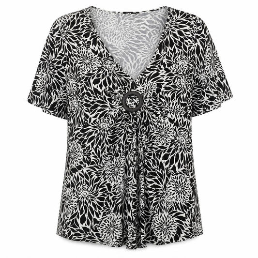New Look Women’s Black Floral Viscose Tunic Blouse UK 20
