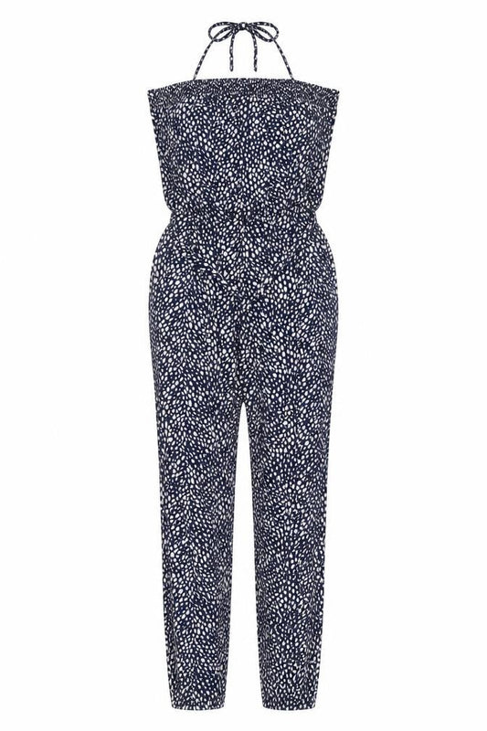 Oasis Women’s Blue Polka Dot Strapless Jersey Jumpsuit Size S