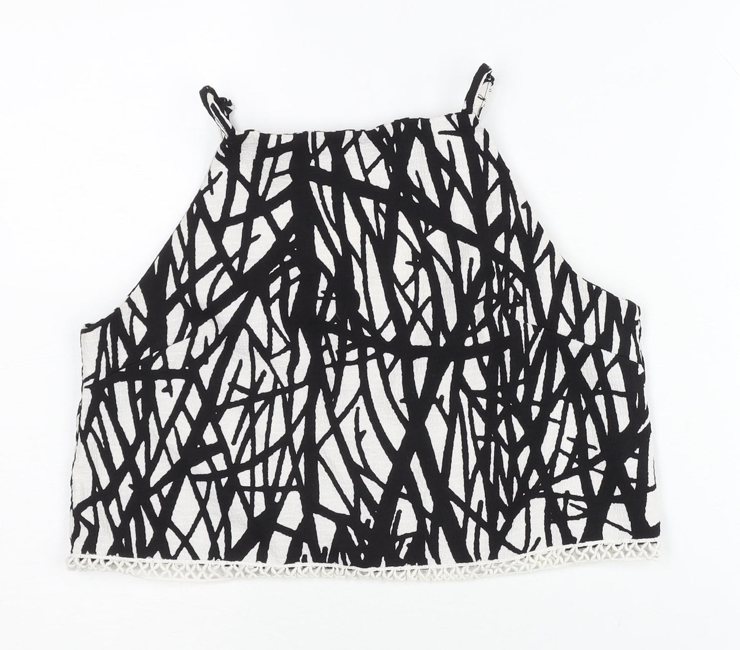Missguided Women’s Black White Geometric Zip Crop Tank Top Size 10