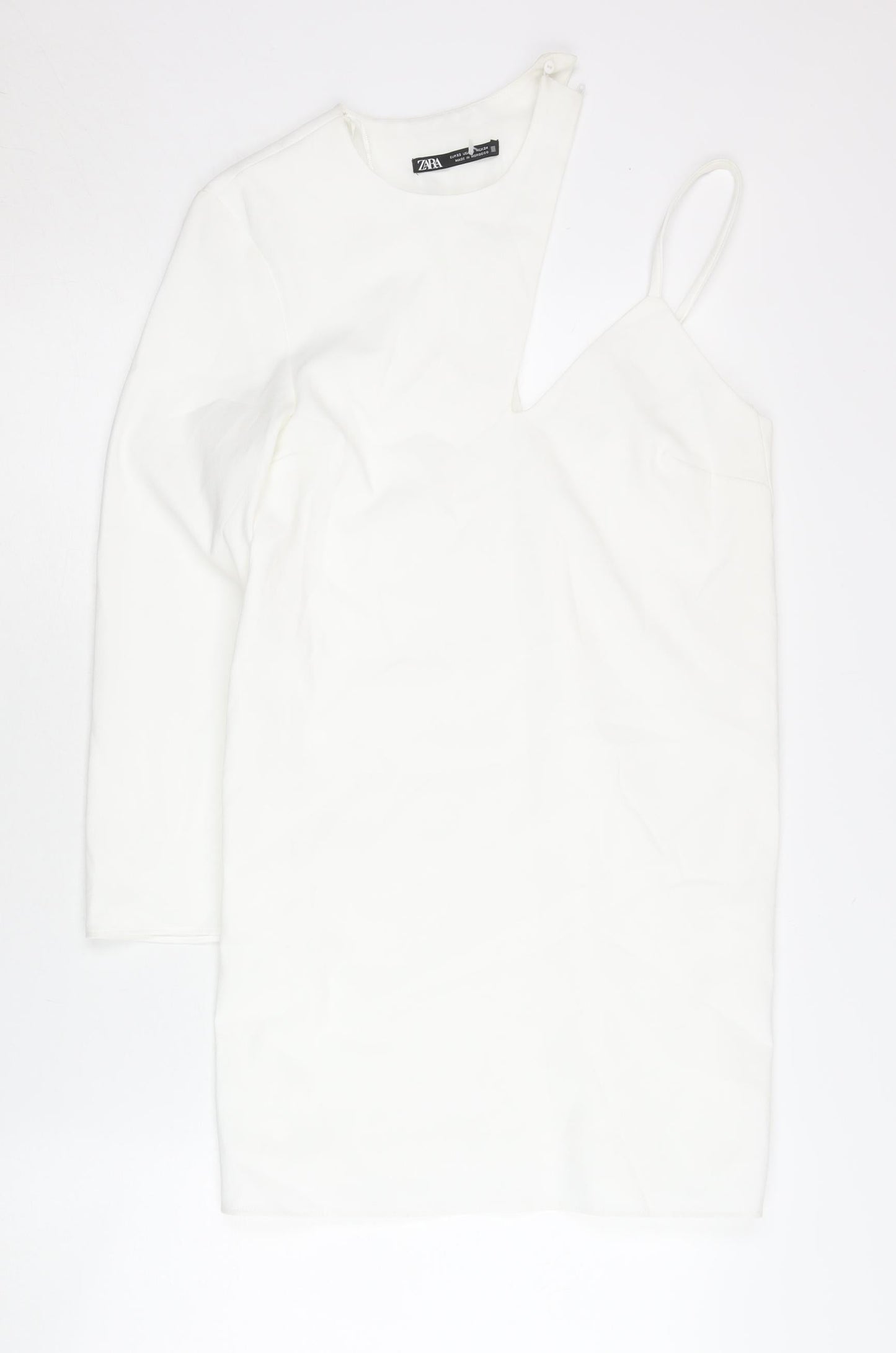 Zara Women White XS One Shoulder Bodycon Mini Dress