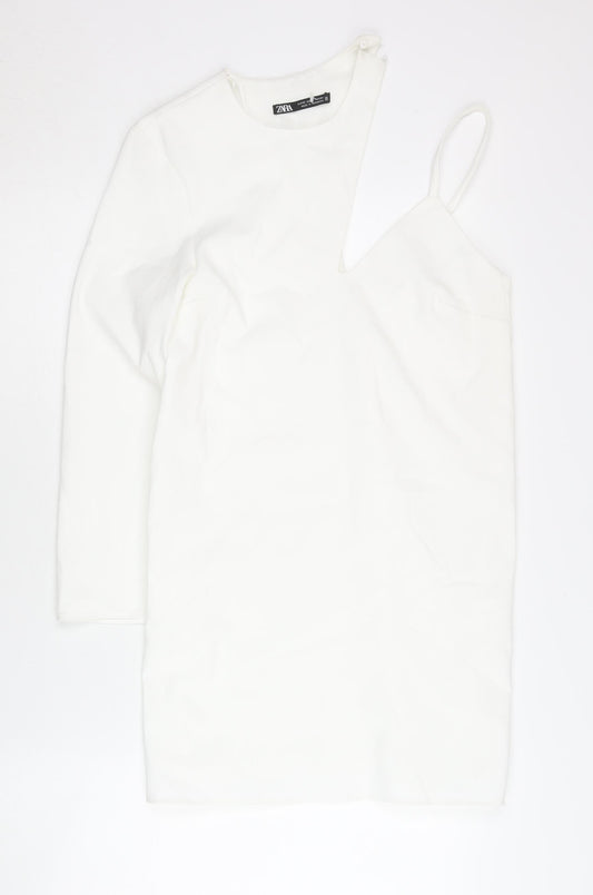 Zara Women White XS One Shoulder Bodycon Mini Dress