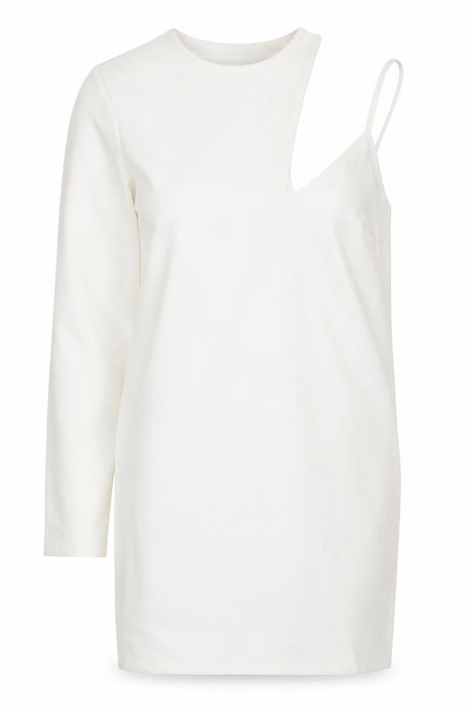 Zara Women White XS One Shoulder Bodycon Mini Dress