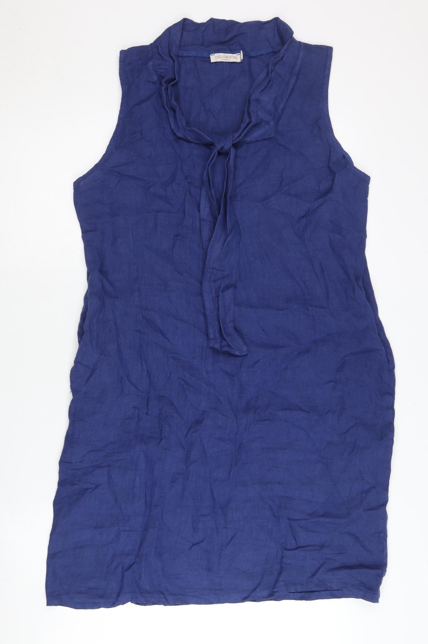 Stella Martini Women’s Blue Linen Sleeveless Shift Dress L