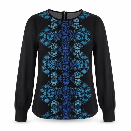 Warehouse Women’s Black Geometric Long Sleeve Chiffon Blouse UK 12