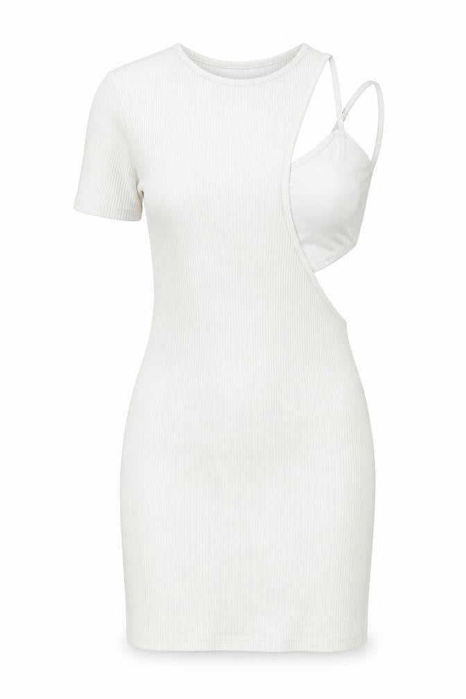 Bershka Women’s White Bodycon Mini Dress Size S Scoop Neck Sleeveless