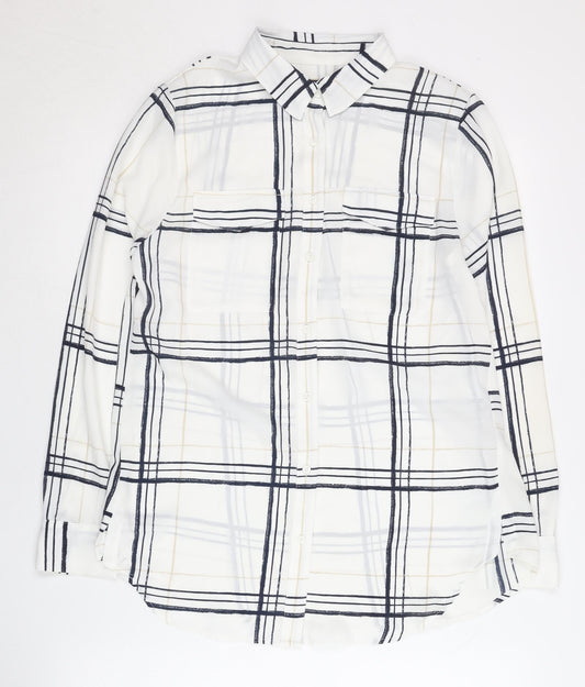 Marks and Spencer Womens White Plaid Button-Up Shirt Size 10