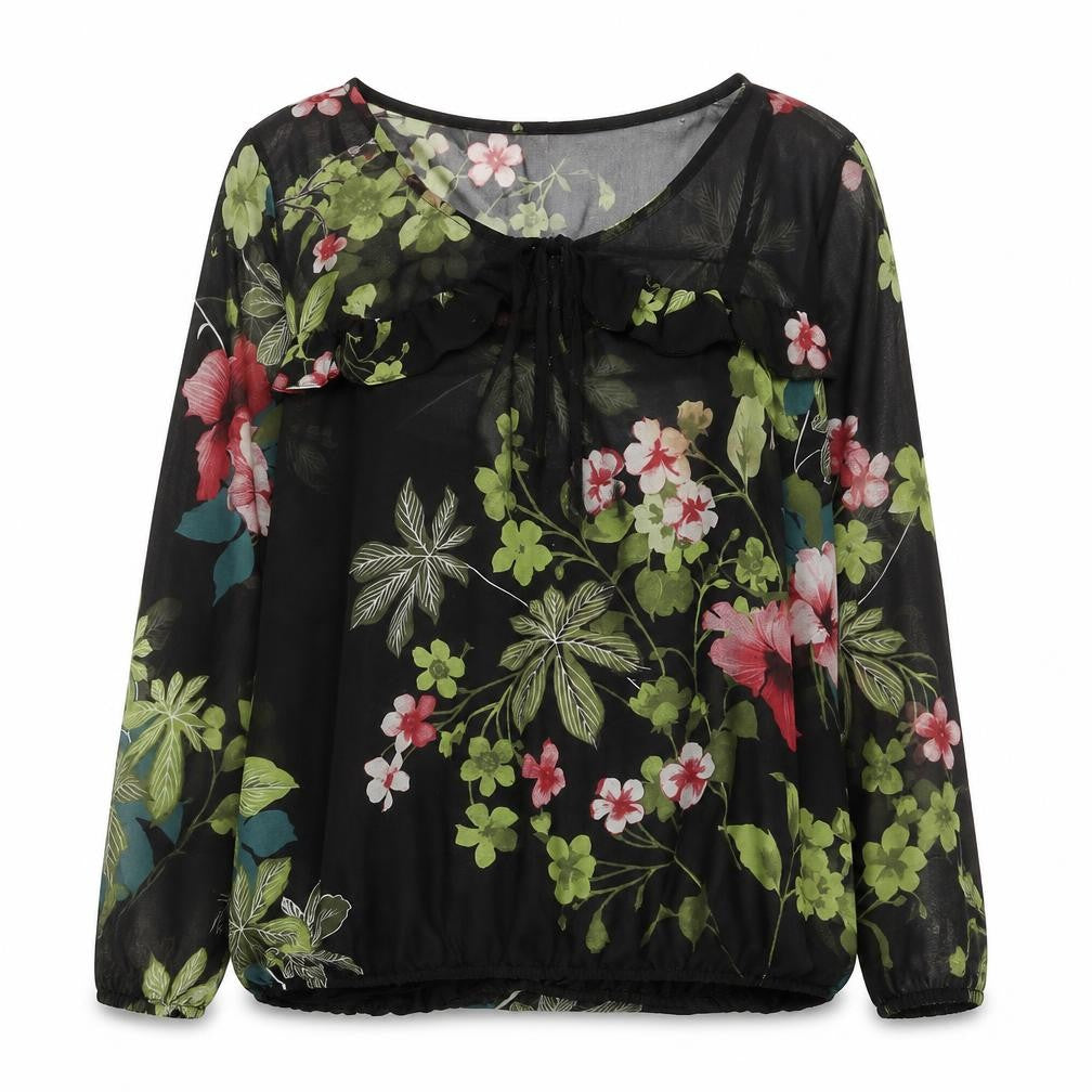 River Island Womens Floral Chiffon Tunic Blouse Size 12 Black Multi