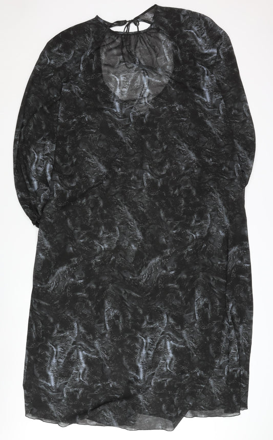 Weekday Women’s Black Midi Shift Dress Size M Sheer Tie Neck