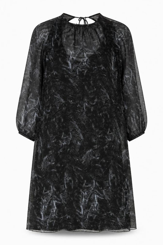 Weekday Women’s Black Midi Shift Dress Size M Sheer Tie Neck
