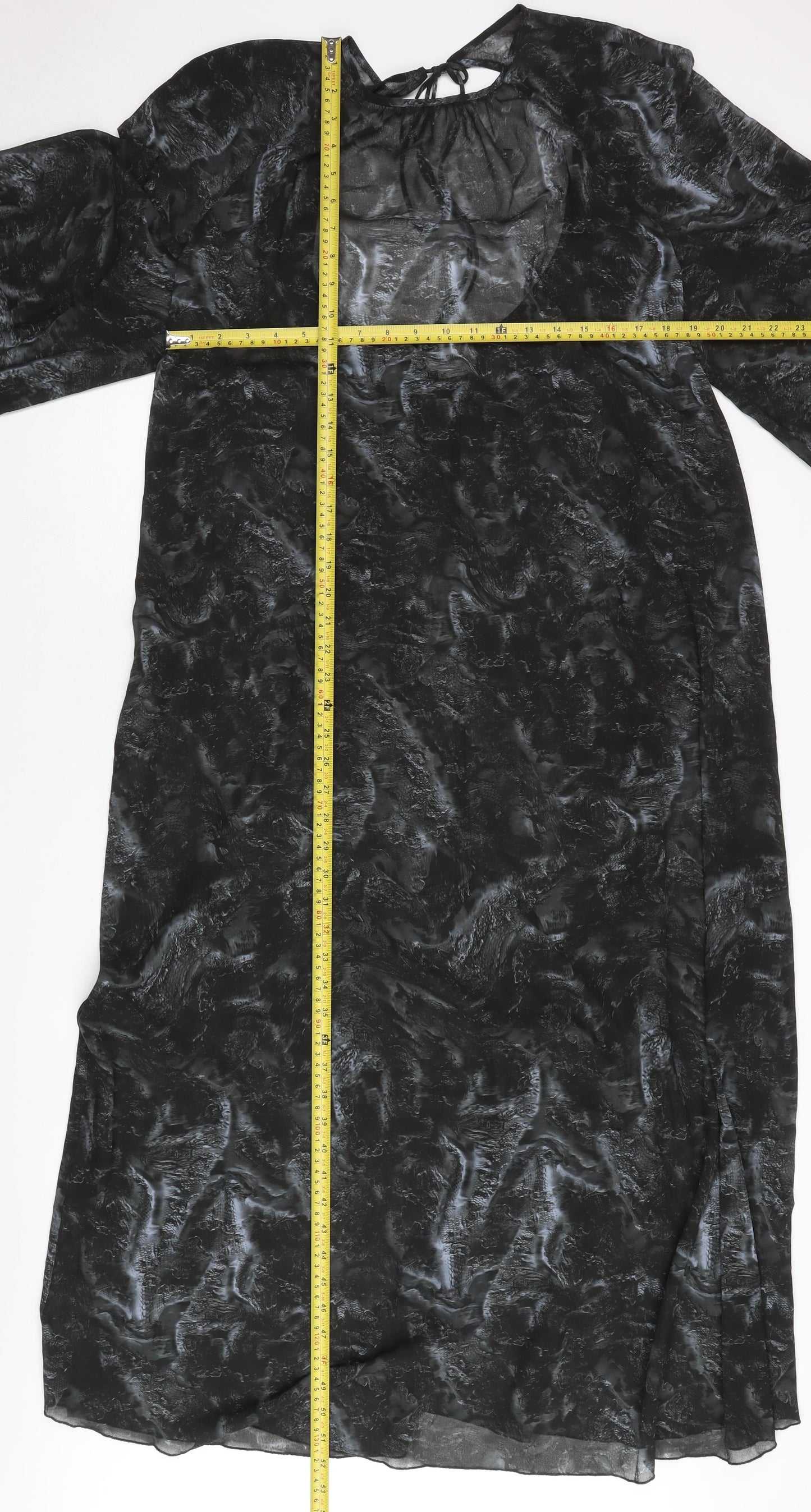 Weekday Women’s Black Midi Shift Dress Size M Sheer Tie Neck