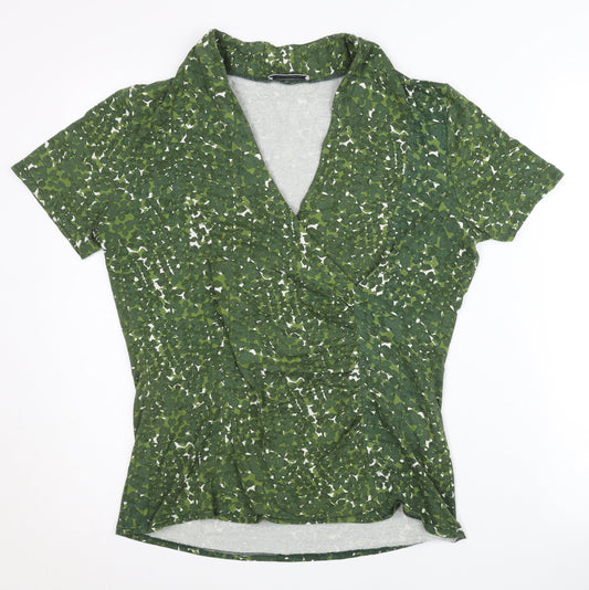 Windsmoor Womens Green Floral Wrap Blouse Short Sleeve Size M