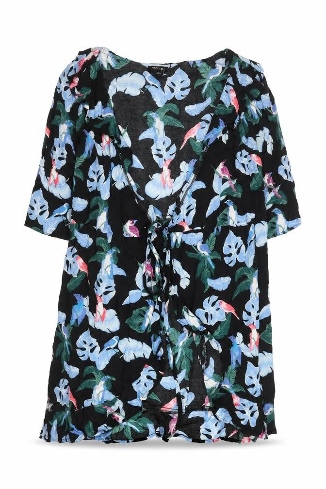 Monki Womens Multicoloured Tropical Bird Wrap Kimono Top Size 10