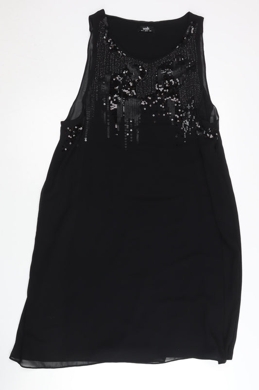 Wallis Women’s Black Size 12 Sequin Shift Knee Length Dress