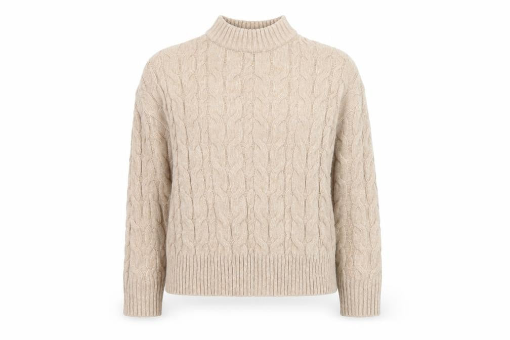 Reserved Womens Beige Cable Knit Mock Neck Pullover Jumper Size M
