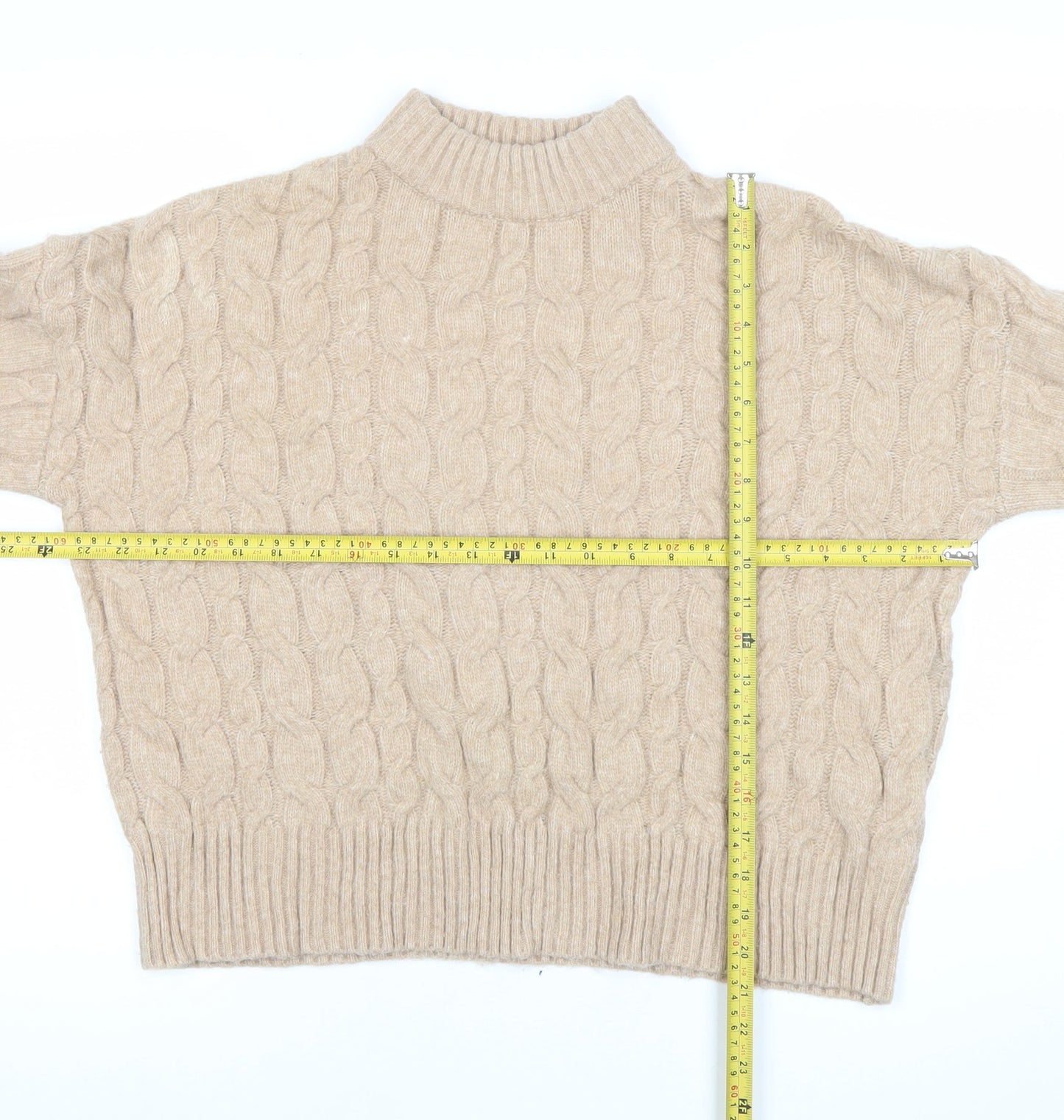 Reserved Womens Beige Cable Knit Mock Neck Pullover Jumper Size M