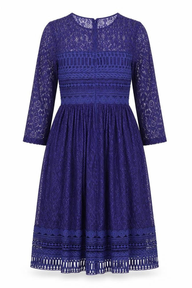 ASOS Women Blue Lace Fit & Flare Knee Dress Size 10