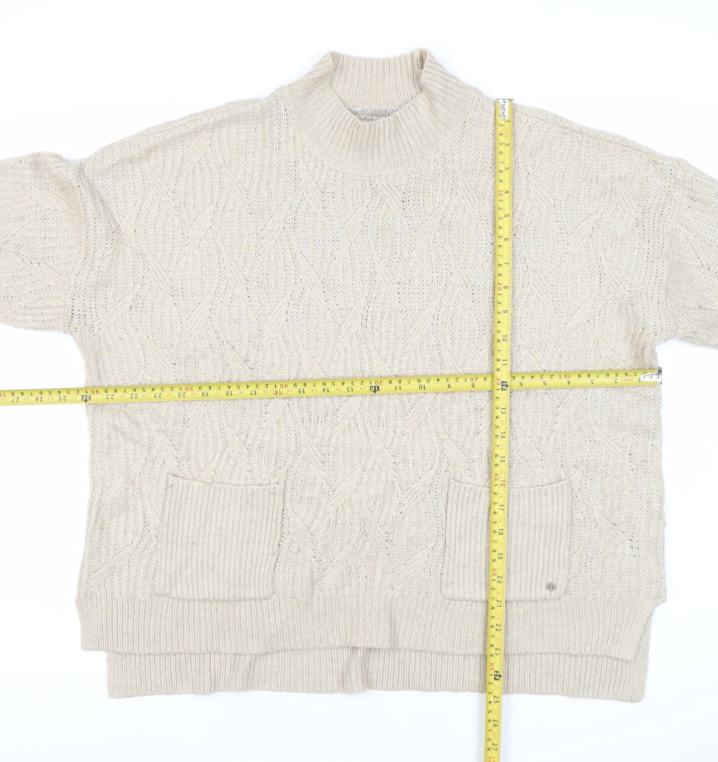 Fat Face Womens Beige Cable Knit Mock Neck Pullover Jumper Size 14