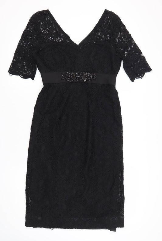 NOOSNOW Women’s Black Lace Beaded V-Neck Sheath Dress Size 10