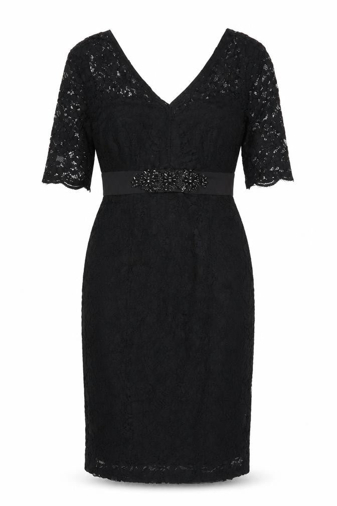 NOOSNOW Women’s Black Lace Beaded V-Neck Sheath Dress Size 10