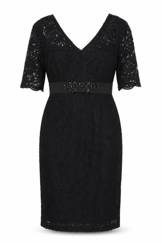 NOOSNOW Women’s Black Lace Beaded V-Neck Sheath Dress Size 10