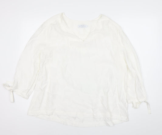 John Lewis Women’s White Tunic Blouse Size 14 V-Neck 3/4 Sleeve