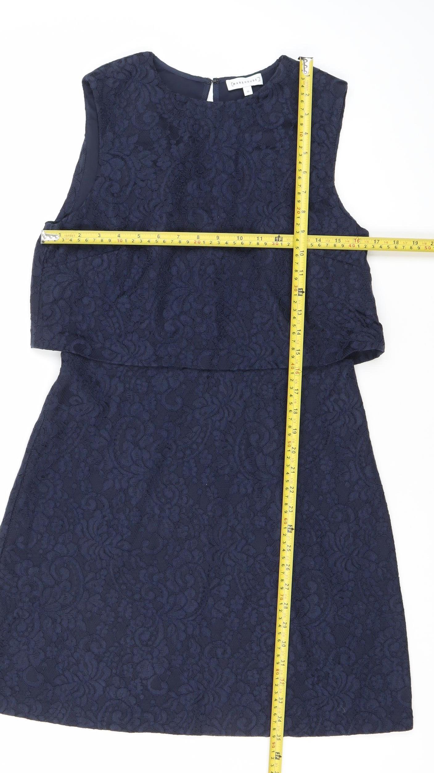 Warehouse Women’s Blue Jacquard Sheath Dress Size 12 Knee Length