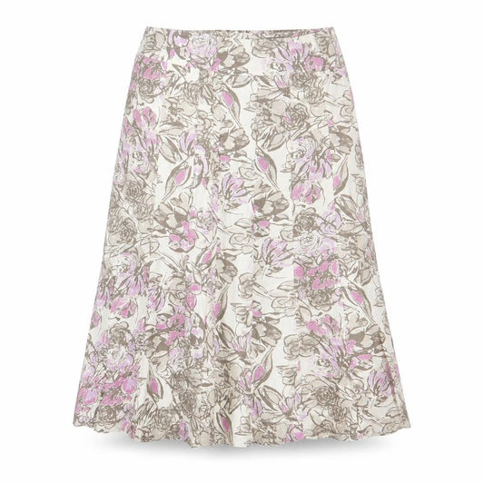 EWM Women’s Beige Pink Floral Linen Blend A-Line Midi Skirt Size 14