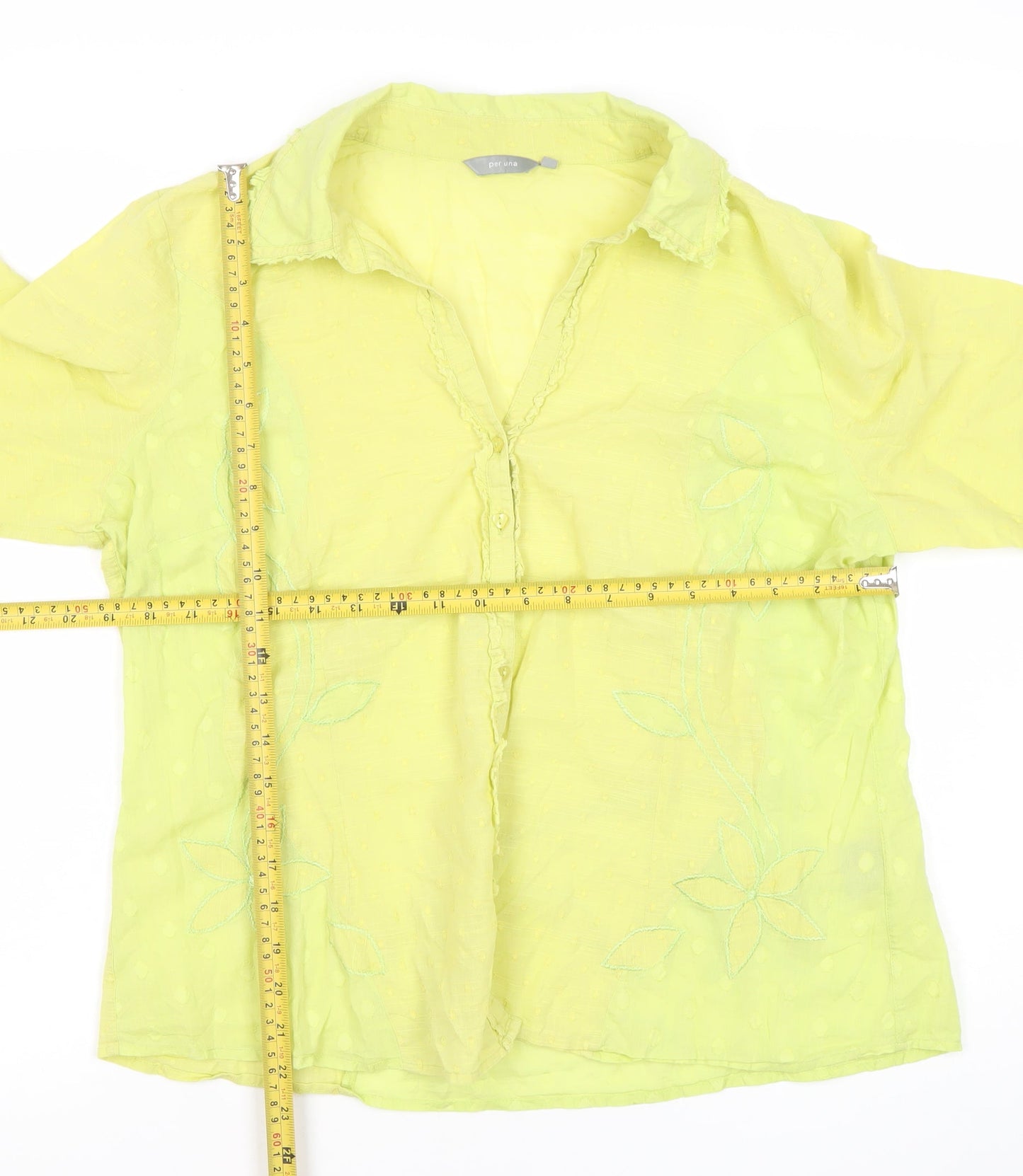 Marks and Spencer Women Green Floral Cotton Blouse Size 16