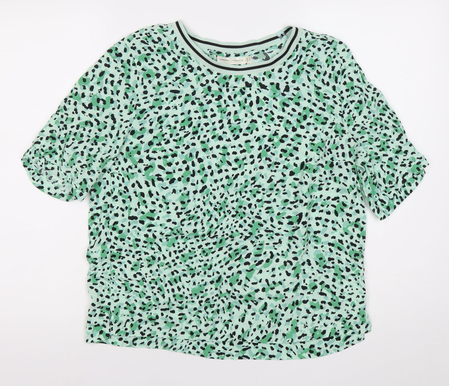 InWear Womens Green Animal Print T-Shirt Size 12 Short Sleeve
