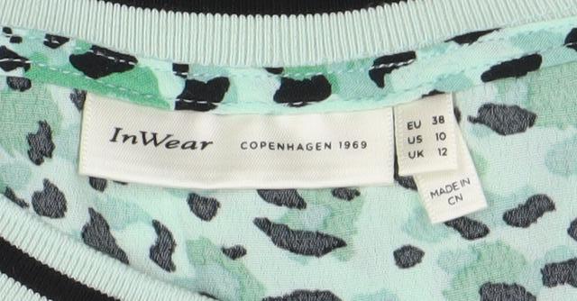 InWear Womens Green Animal Print T-Shirt Size 12 Short Sleeve
