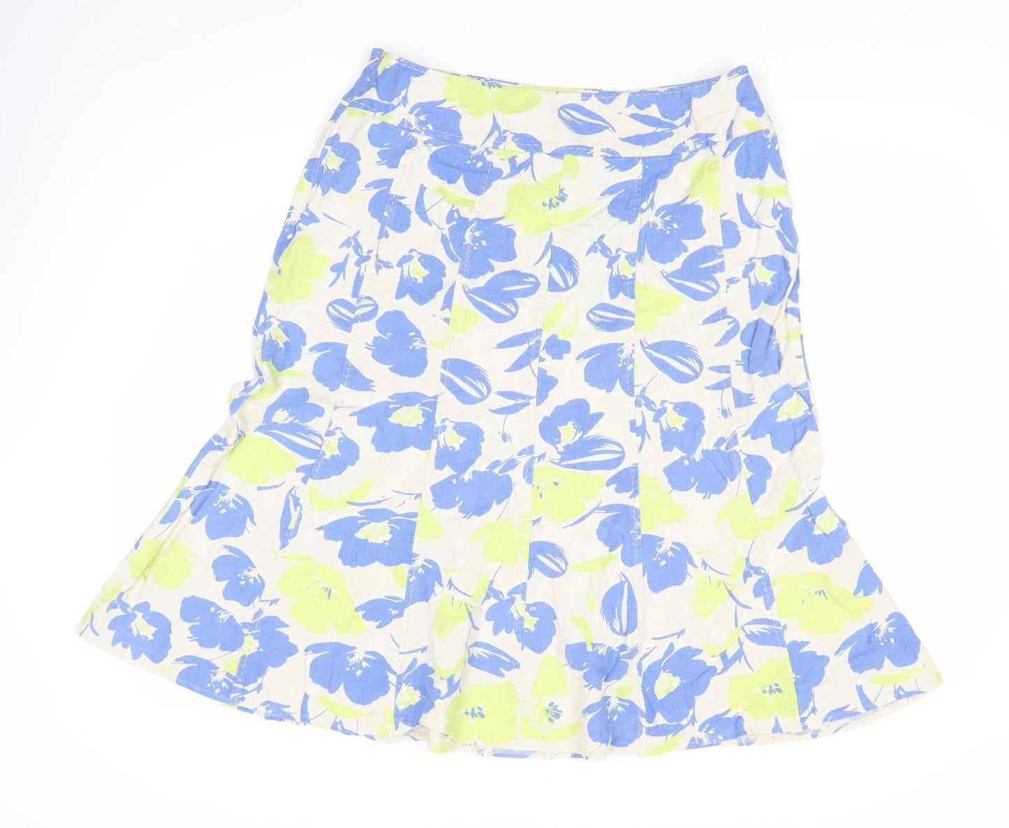 EWM Women’s Multicoloured Floral Linen Viscose A-Line Midi Skirt Size 14