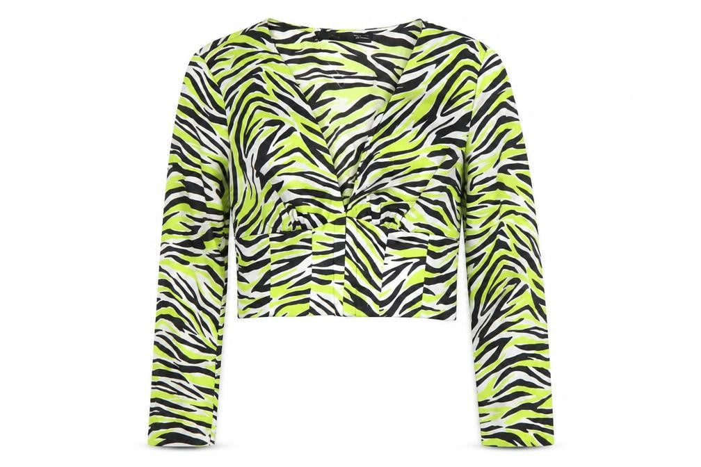 Bershka Womens Multicoloured Zebra Print Cropped Blouse Size 8