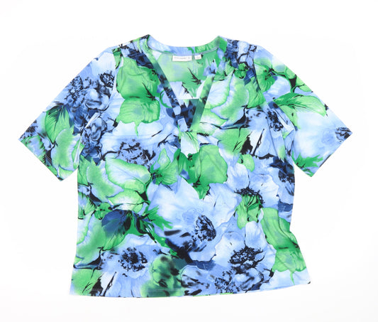 Susan Graver Women’s Multicoloured Floral Blouse L V-Neck Tunic Top
