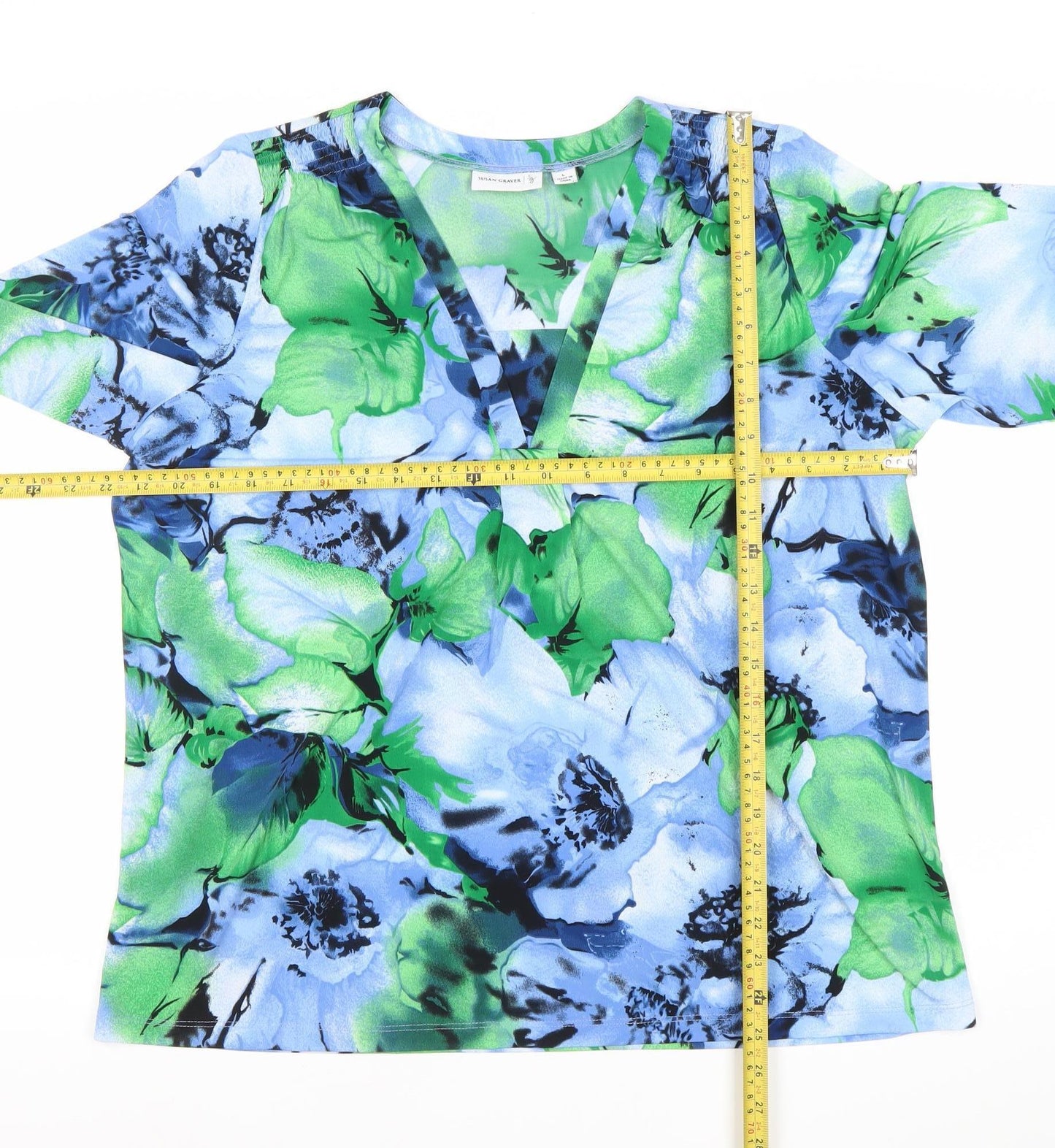 Susan Graver Women’s Multicoloured Floral Blouse L V-Neck Tunic Top