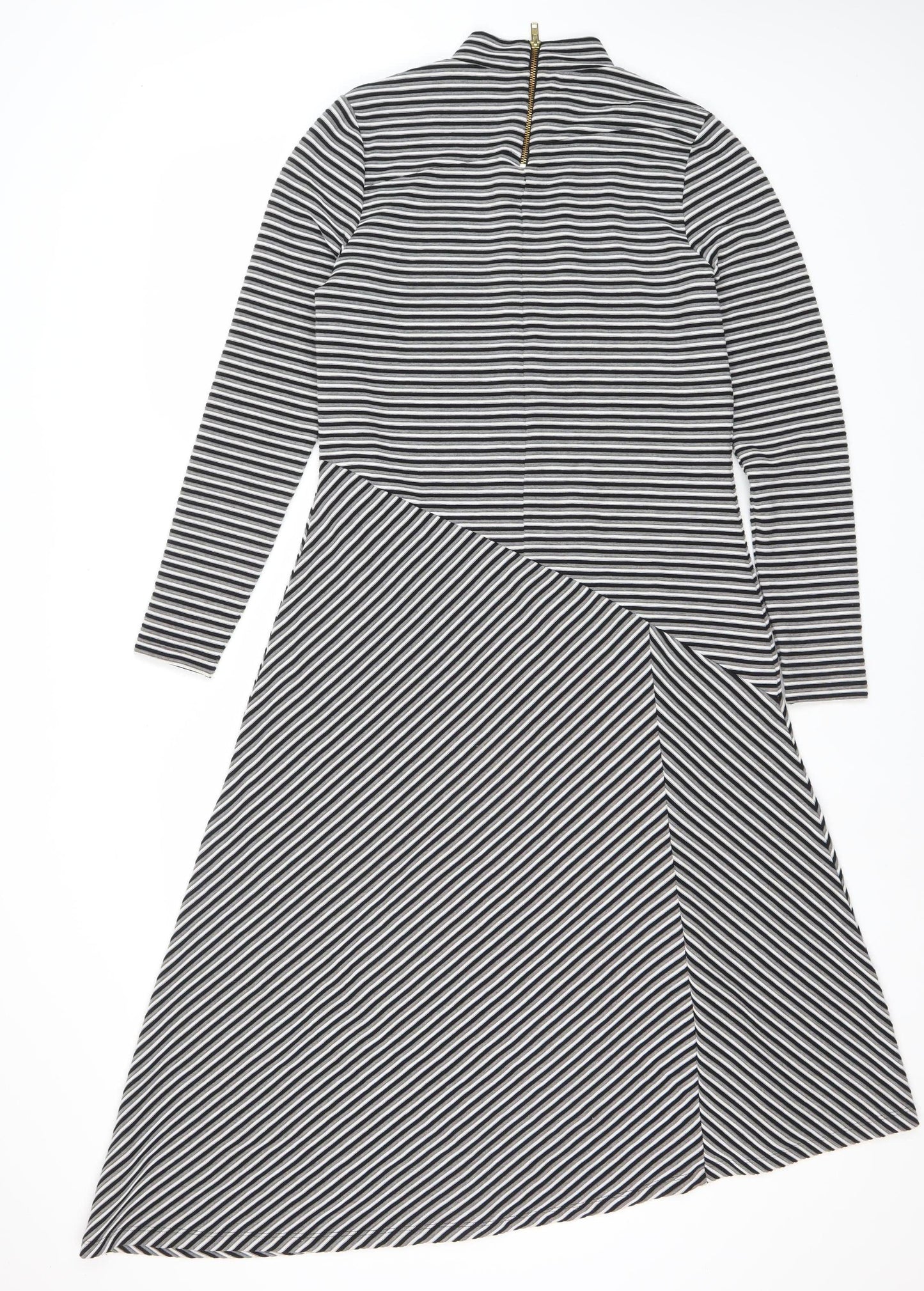 Mint Velvet Women’s Black Striped Asymmetric Midi Dress UK 12