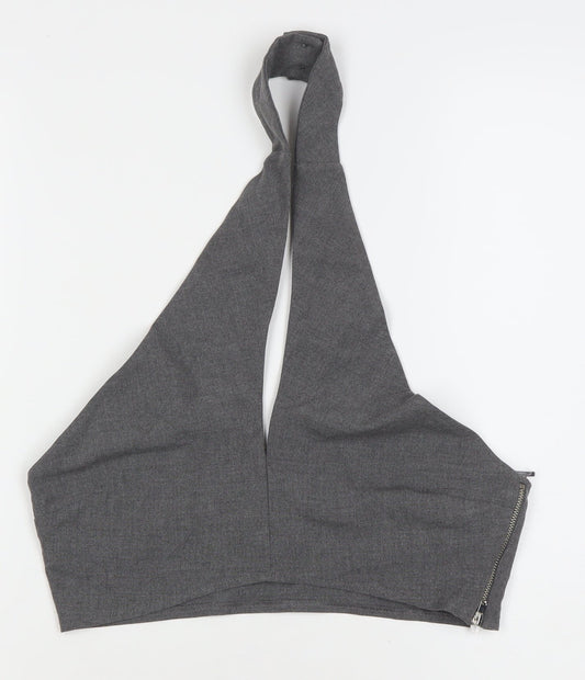 PULL&BEAR Womens Grey Halter Crop Top Size 12 Slim Fit Zip