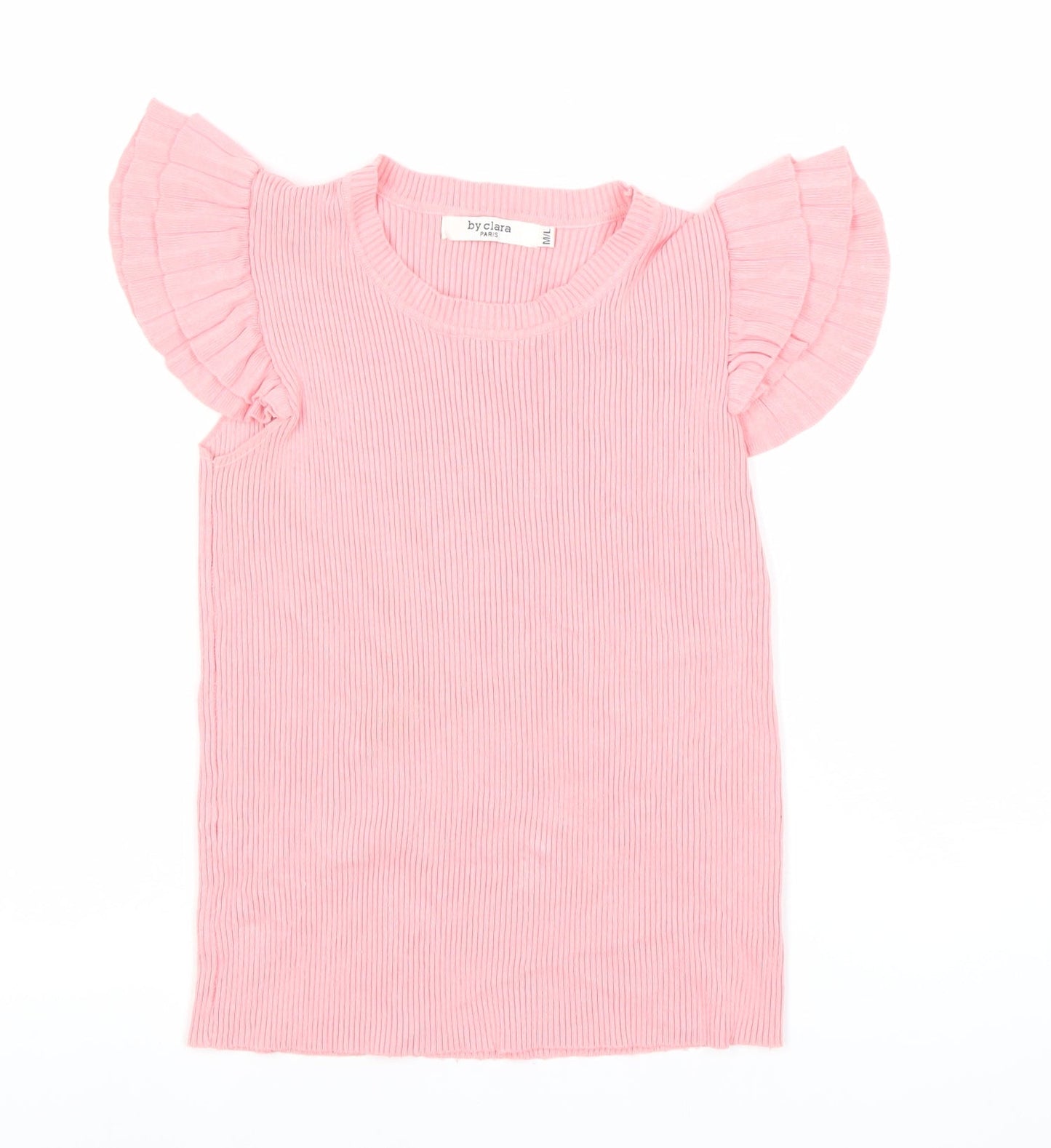 By Clara Women’s Pink Ruffle Sleeve Knit T-Shirt M